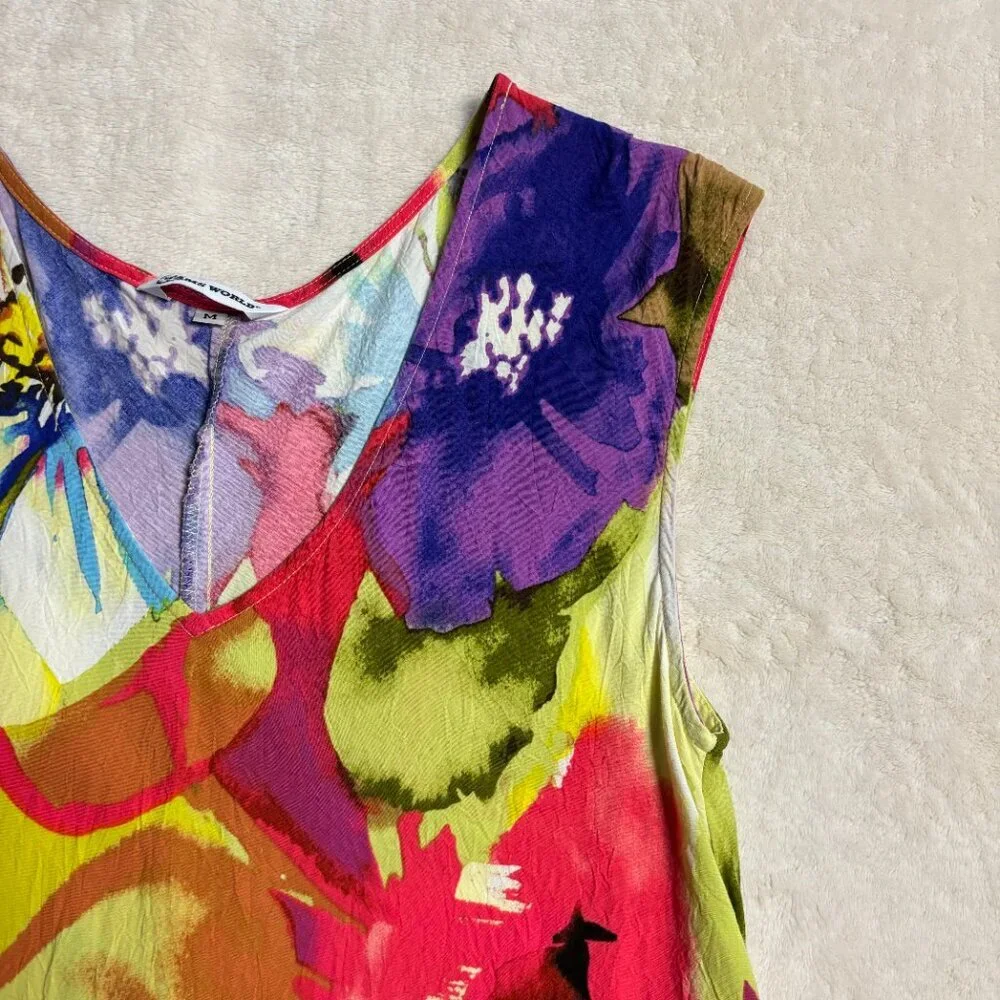 Jams World Womens Midi Dress Medium Floral‎ Splash Colorful Art to Wear Hawaii